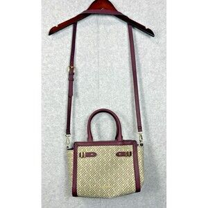 Vintage Liz Claiborne Monogram Carey Satchel Handbag Cream and Brown